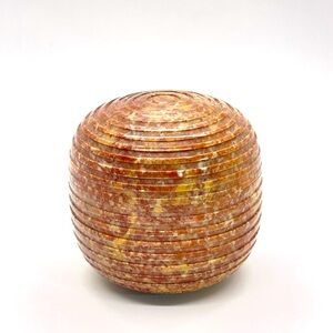 Carved Turned Stone Concentric Round Trinket Box Made In India